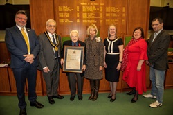 Albert Keir receiving the Honorary Freedom of the County of Derbyshire