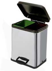 silver recycling bin with double compartments