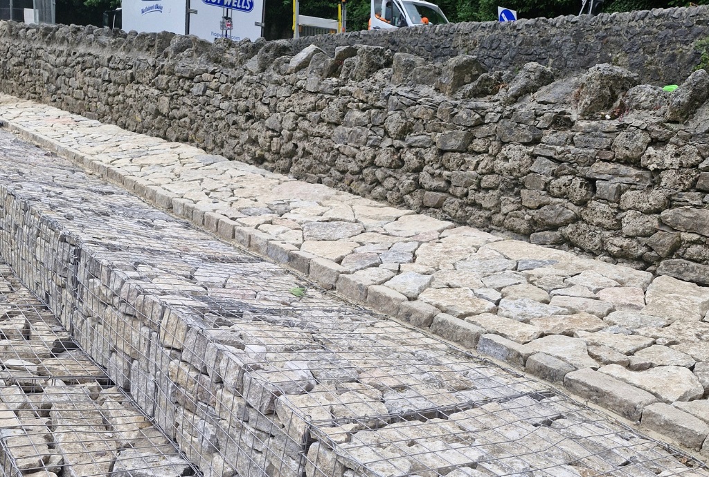 The final works showing the completed repairs to the retaining wall